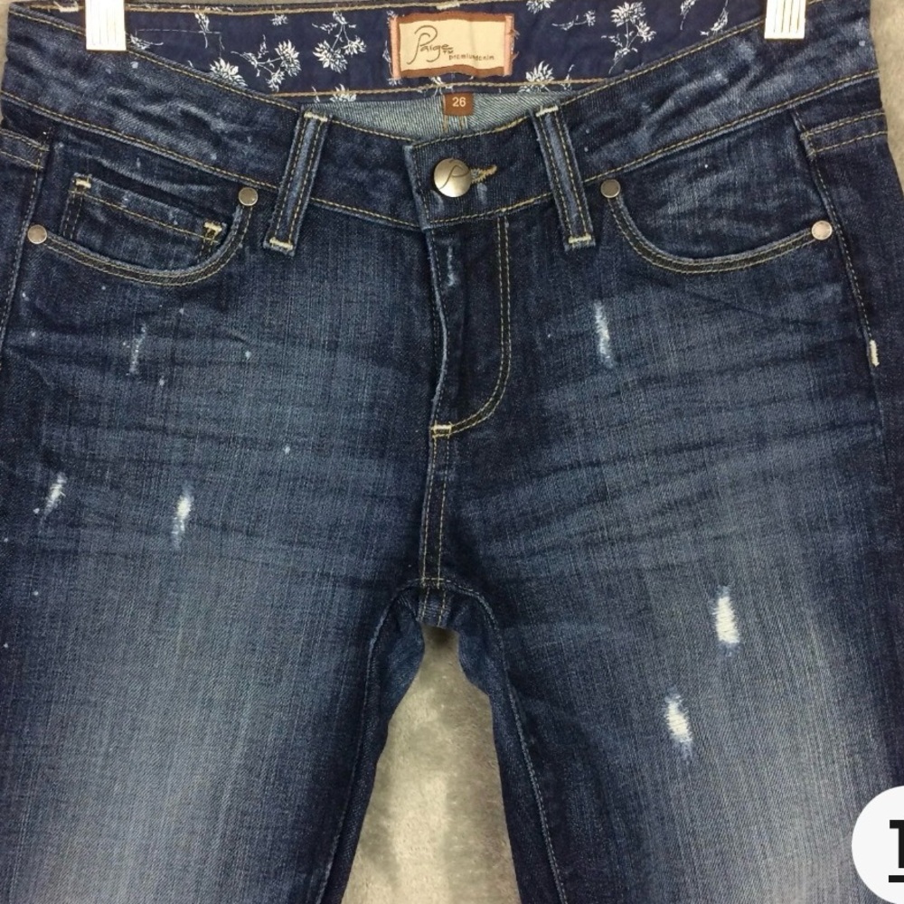 PAIGE Skyline‎ Straight Leg Jeans | Size 27 | Premium Dark Wash | Distressed